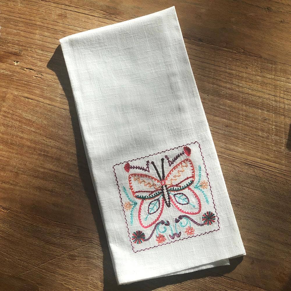 Butterfly Embroidered Kitchen Towel