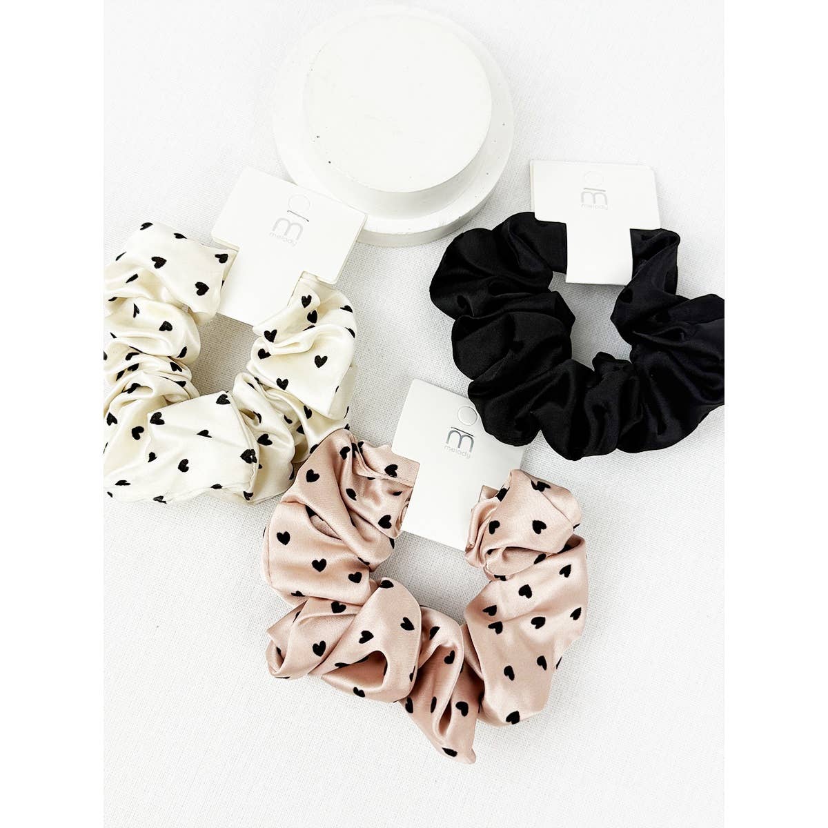 Heart Flocking Soft Tone Satin Scrunchies: MIX COLOR
