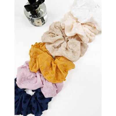 Pompom Textured  Soft Tone Jumbo Scunchie: MIX COLOR / ONE