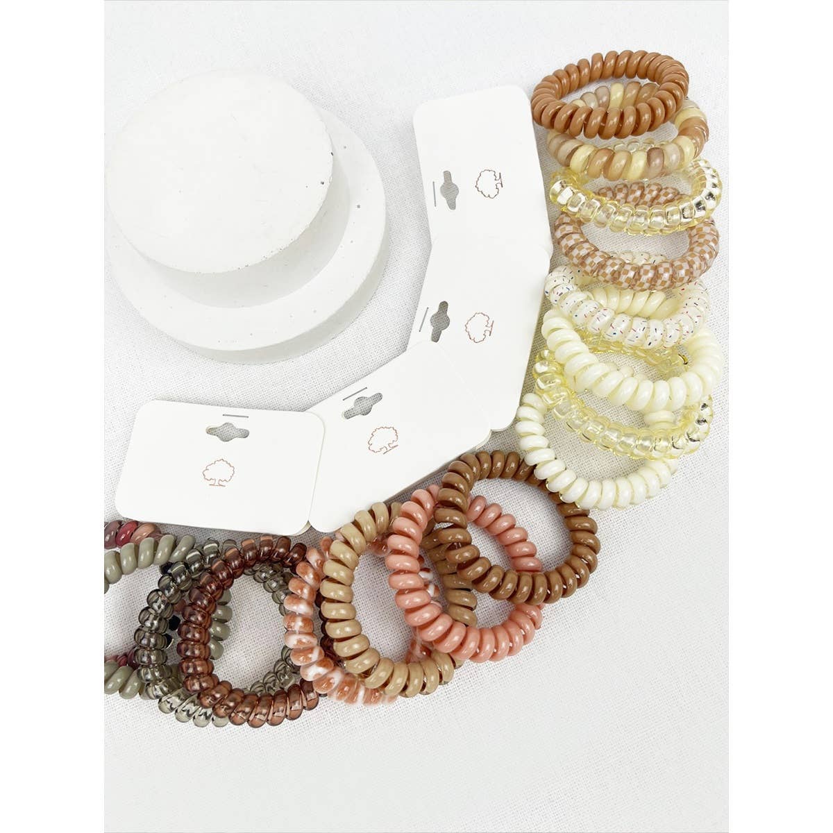 Cream and Multi Design Spiral Hair Ties: MIX COLOR