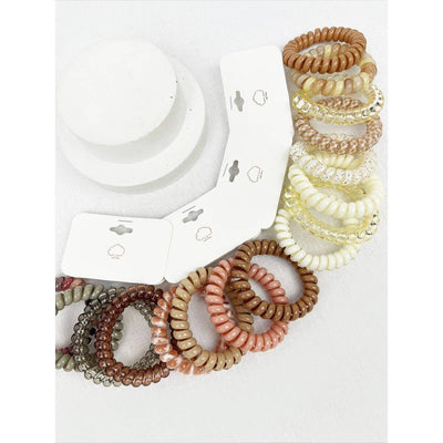 Cream and Multi Design Spiral Hair Ties: MIX COLOR