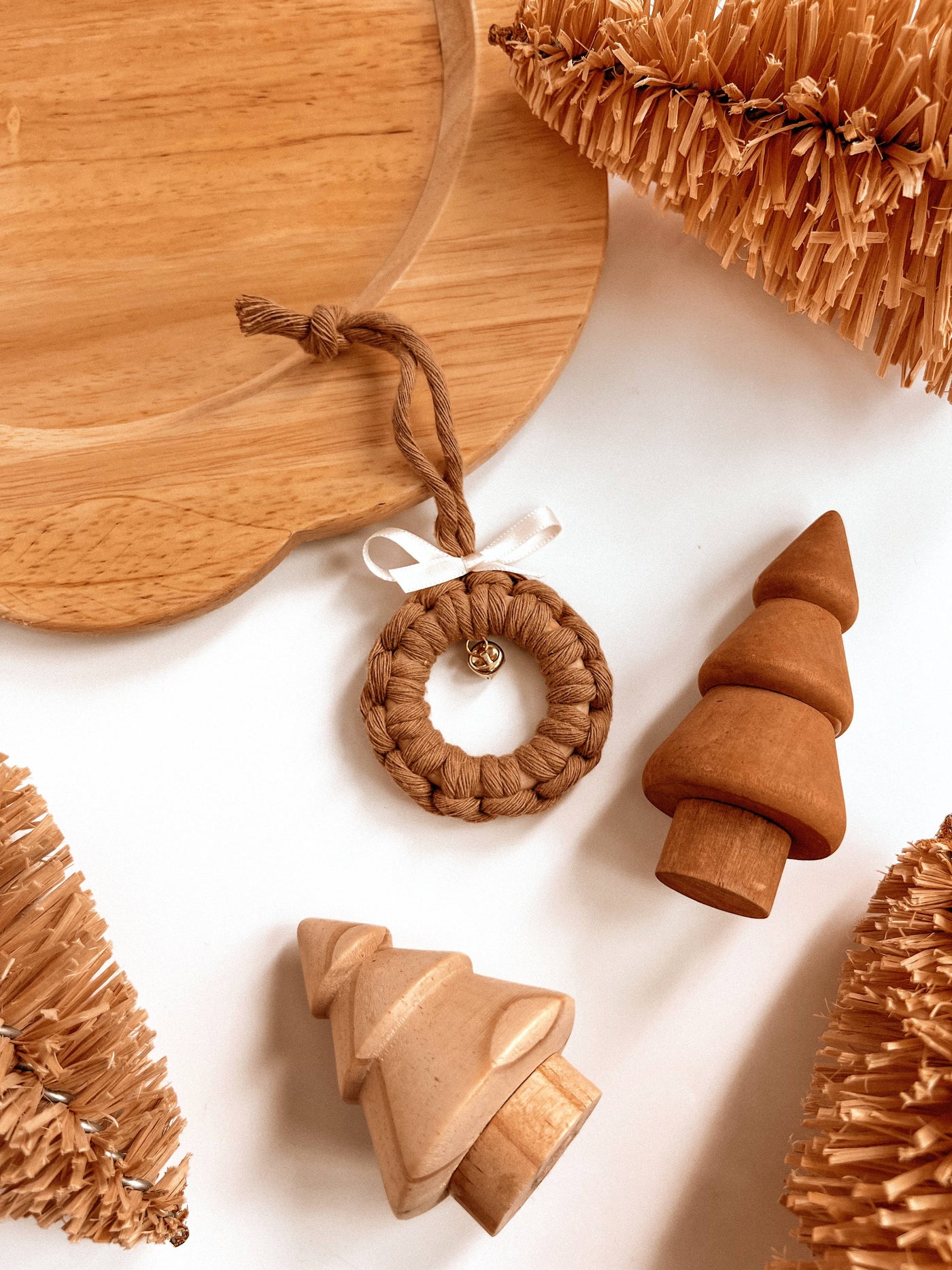 Macrame Ornament | Jingle Bell Wreath | Boho Christmas Tree: Cream