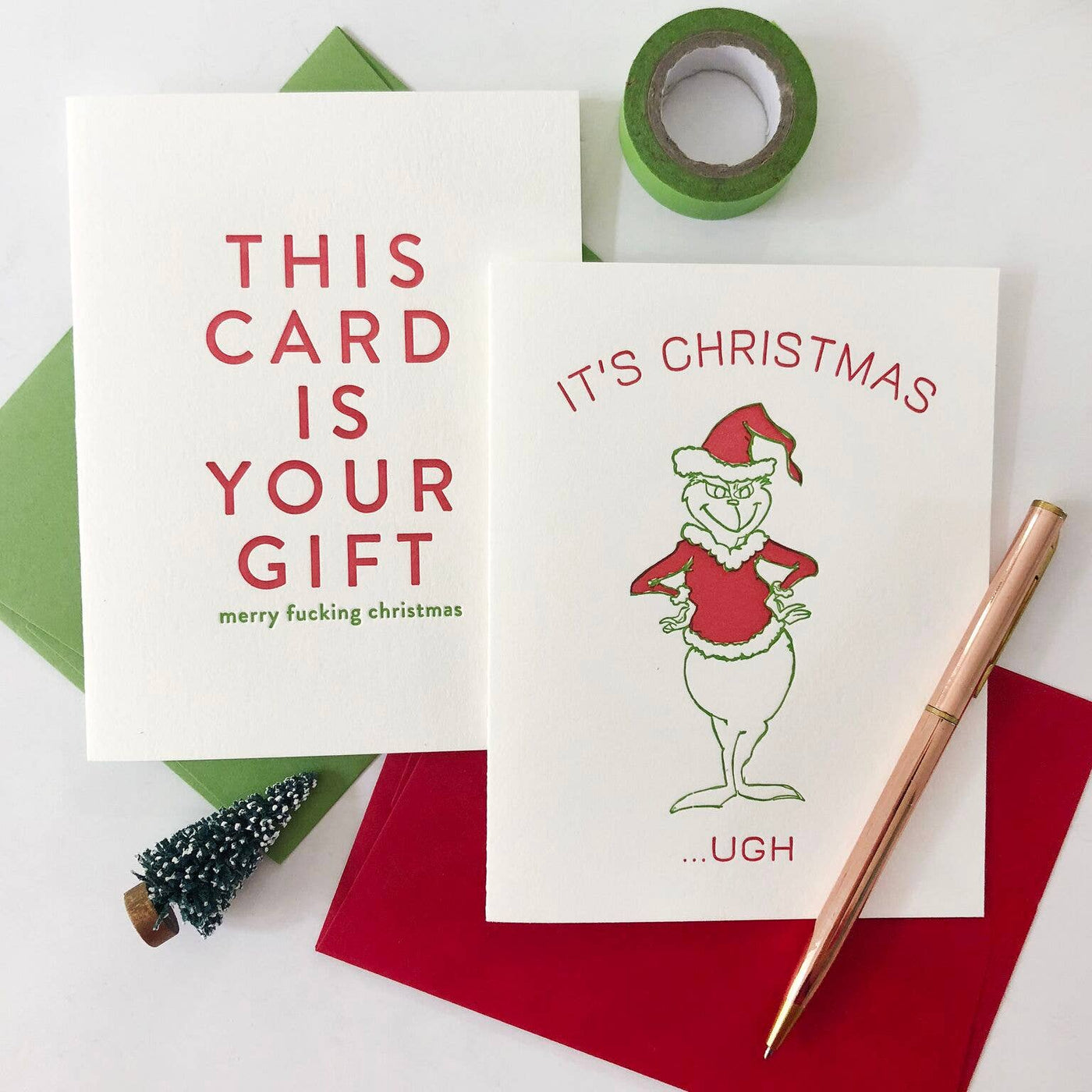 Grinch Christmas - Letterpress Holiday Christmas Card: Single card