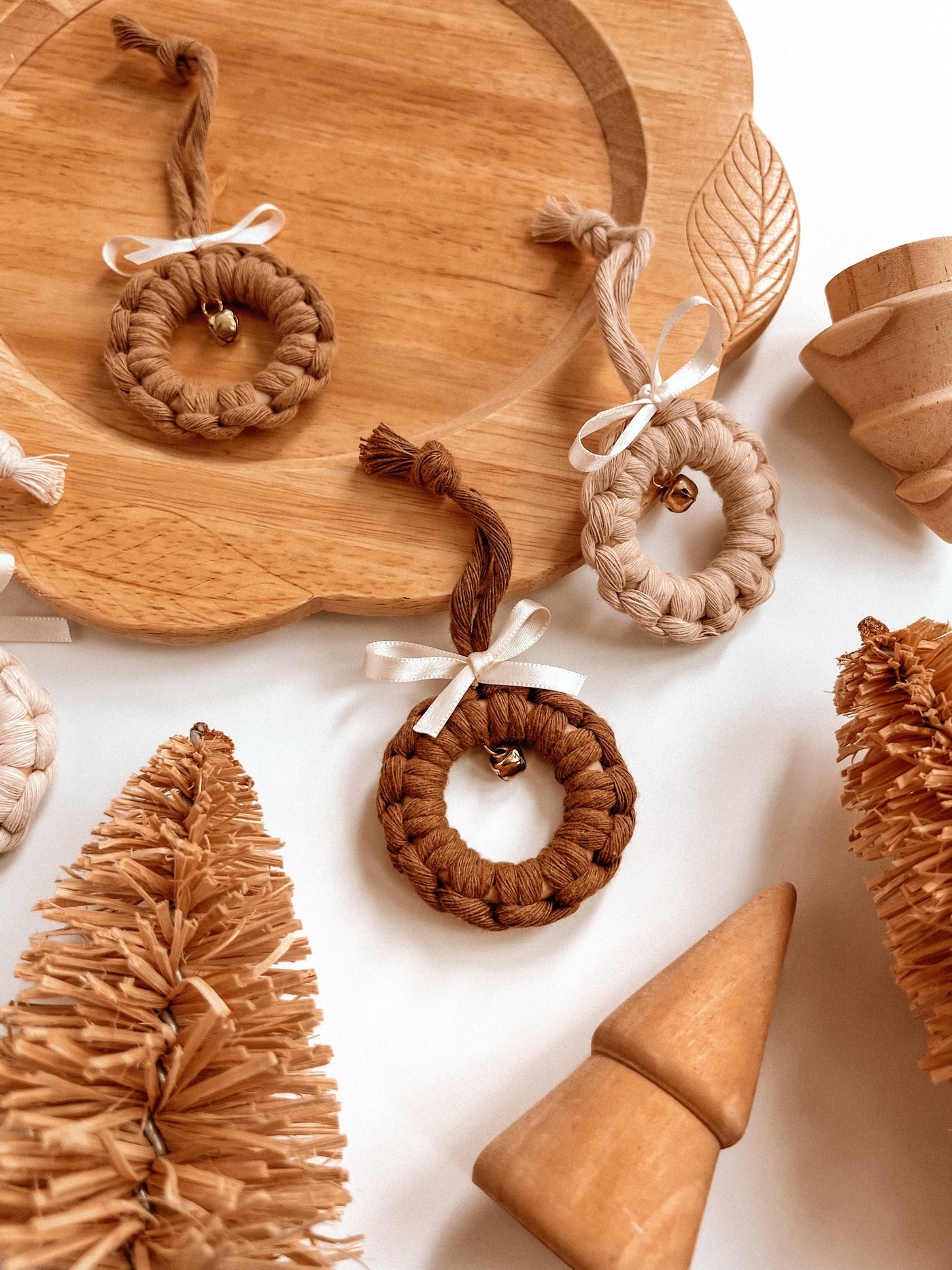 Macrame Ornament | Jingle Bell Wreath | Boho Christmas Tree: Cream