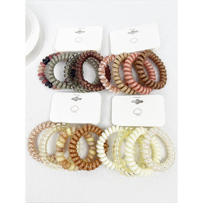 Cream and Multi Design Spiral Hair Ties: MIX COLOR