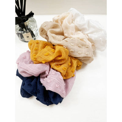 Pompom Textured  Soft Tone Jumbo Scunchie: MIX COLOR / ONE