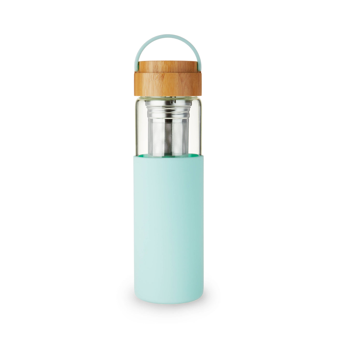 Glass Travel Tumbler Mug w/Infuser & Silicone Sleeve-Turquoise