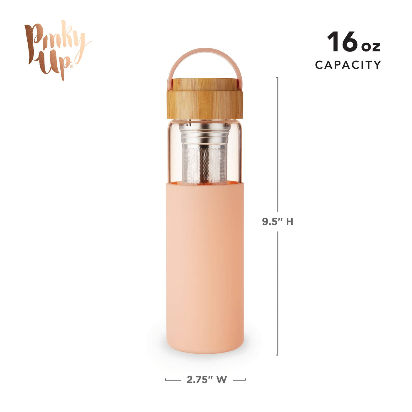 Glass Travel Tumbler Mug w/ Infuser & Silicone Sleeve - Coral