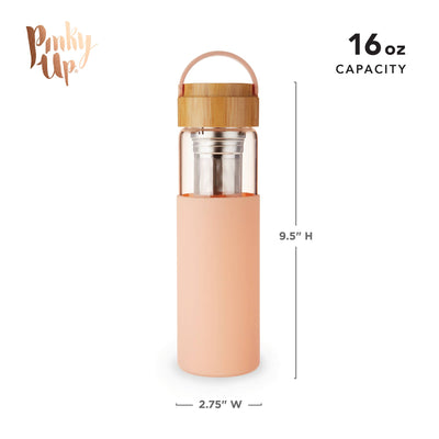 Glass Travel Tumbler Mug w/ Infuser & Silicone Sleeve - Coral