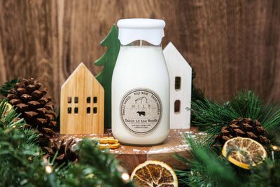 Milk Bottle Candle Cabin in the Woods (Pine, Orange Peel)