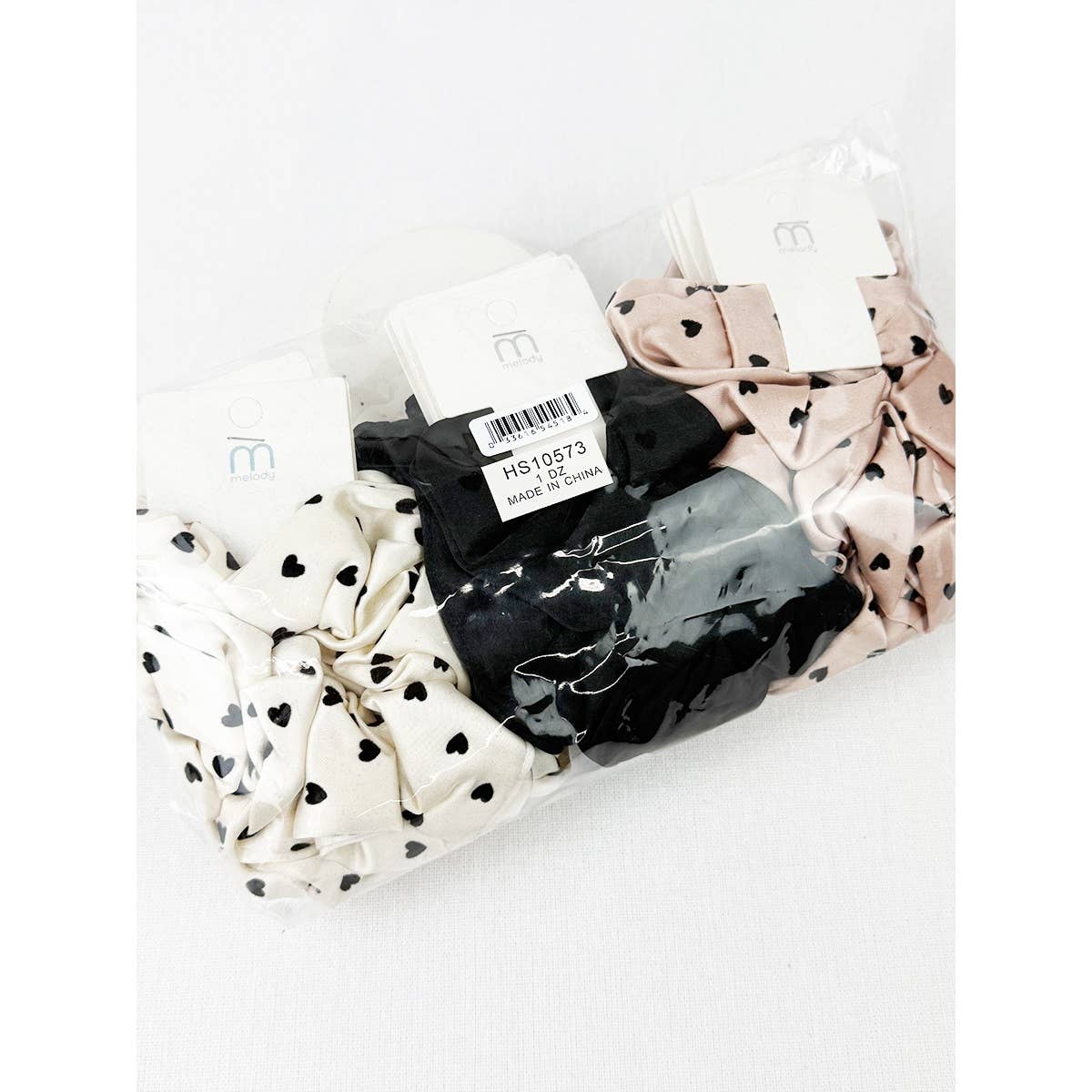 Heart Flocking Soft Tone Satin Scrunchies: MIX COLOR