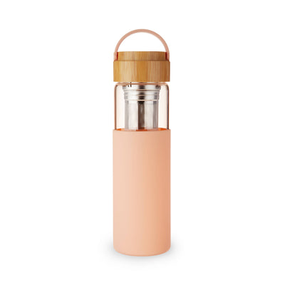 Glass Travel Tumbler Mug w/ Infuser & Silicone Sleeve - Coral