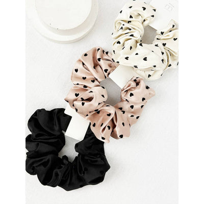 Heart Flocking Soft Tone Satin Scrunchies: MIX COLOR