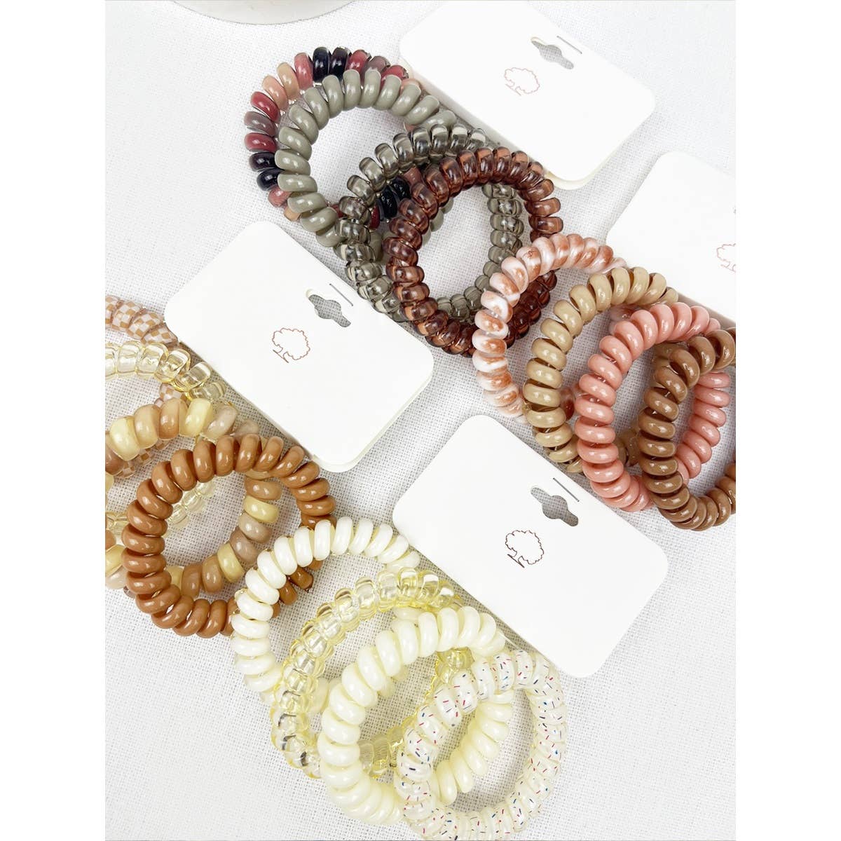 Cream and Multi Design Spiral Hair Ties: MIX COLOR