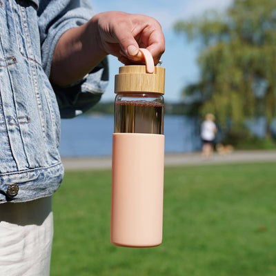 Glass Travel Tumbler Mug w/ Infuser & Silicone Sleeve - Coral