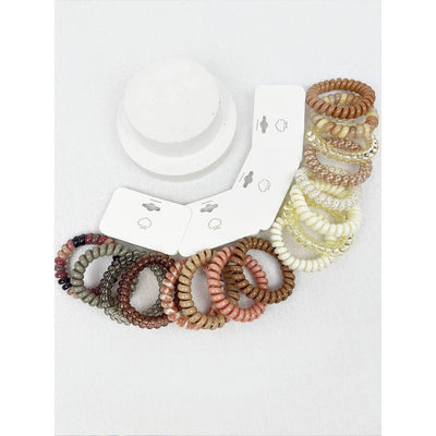 Cream and Multi Design Spiral Hair Ties: MIX COLOR