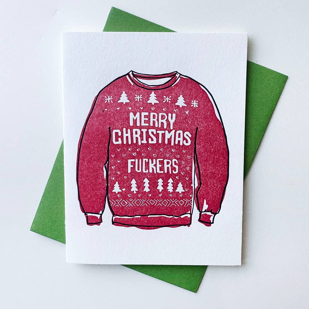 Christmas Sweater - Letterpress Christmas Holiday Card: Single card