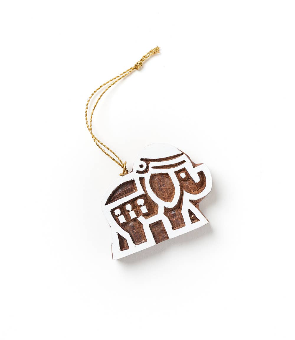 Hima Bindu Elephant Ornament - Hand Carved Wood
