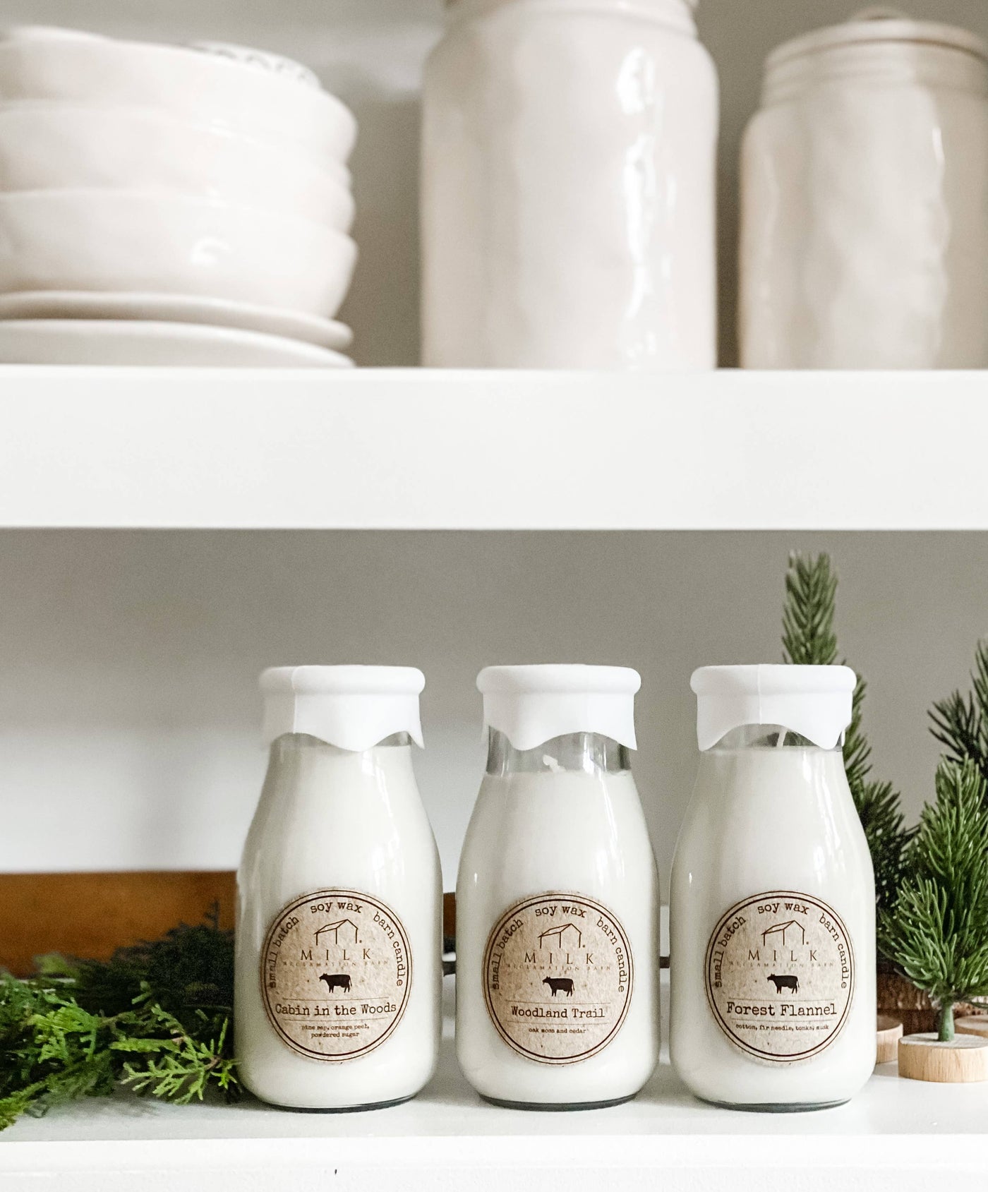 Milk Bottle Candle Cabin in the Woods (Pine, Orange Peel)