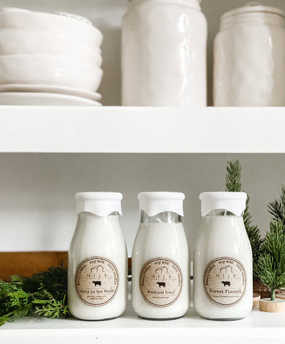 Milk Bottle Candle Cabin in the Woods (Pine, Orange Peel)