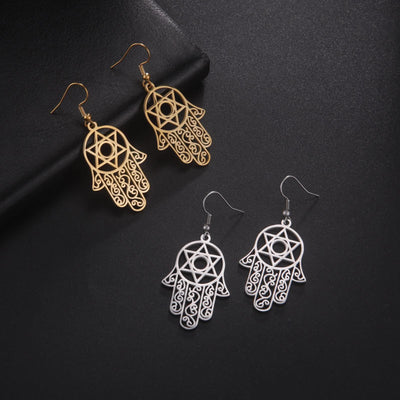 Hamsa Pentacle of David Earrings