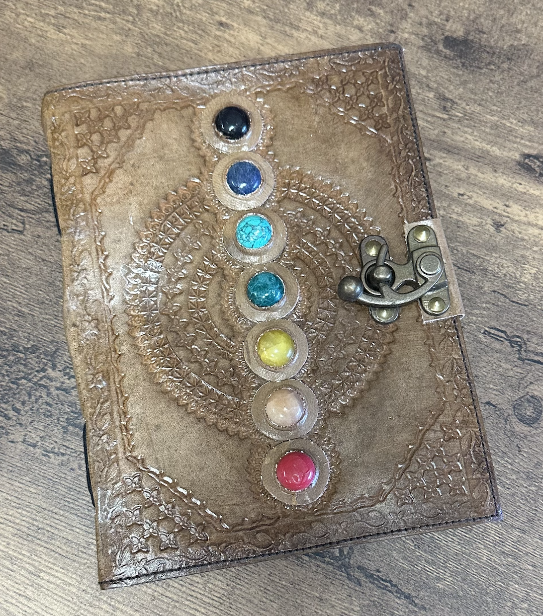 Handmade in India Leather Crystal Journal Notebook 6x4 Tan
