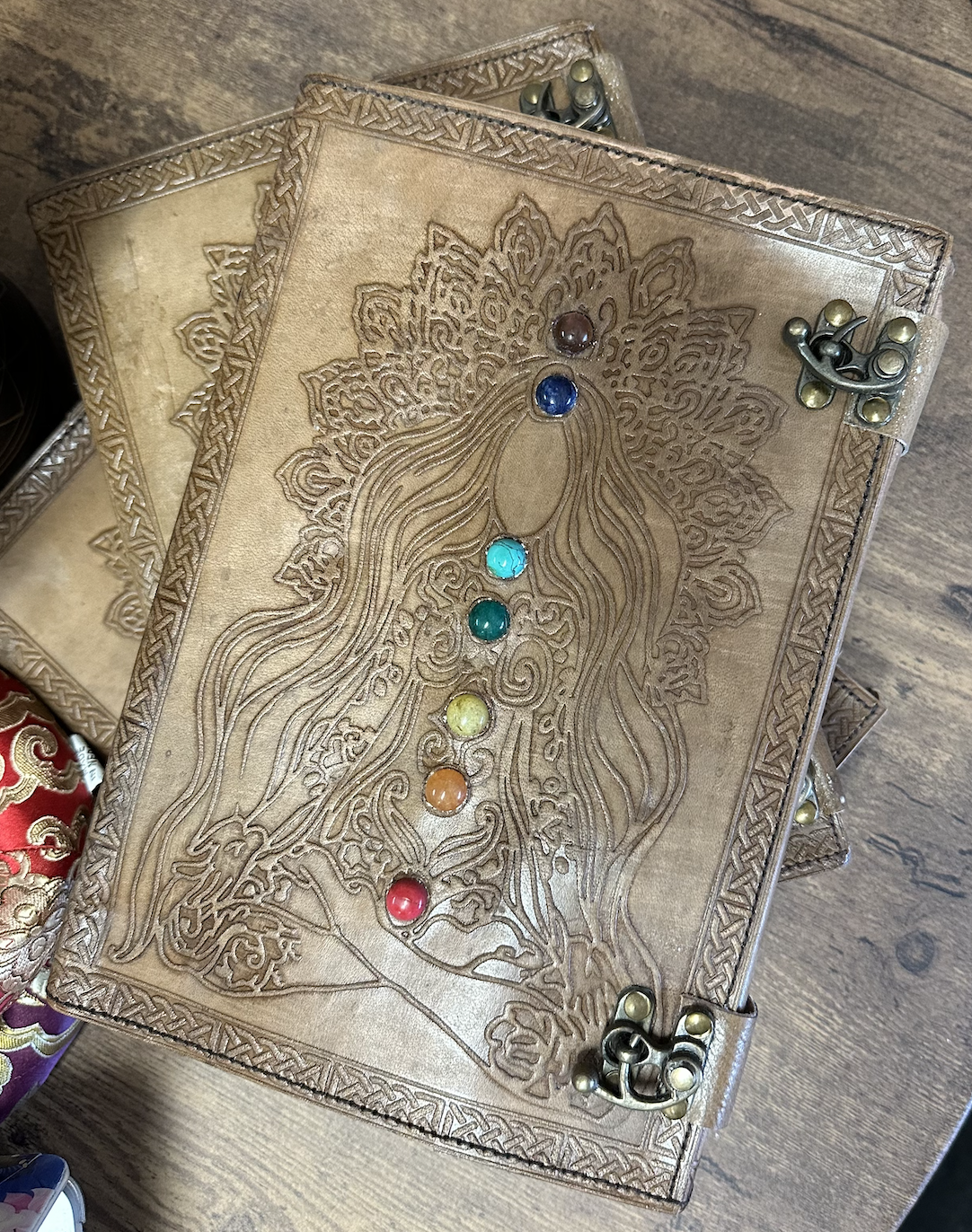 Handmade in India Leather Crystal Journal Notebook 8x6 Tan