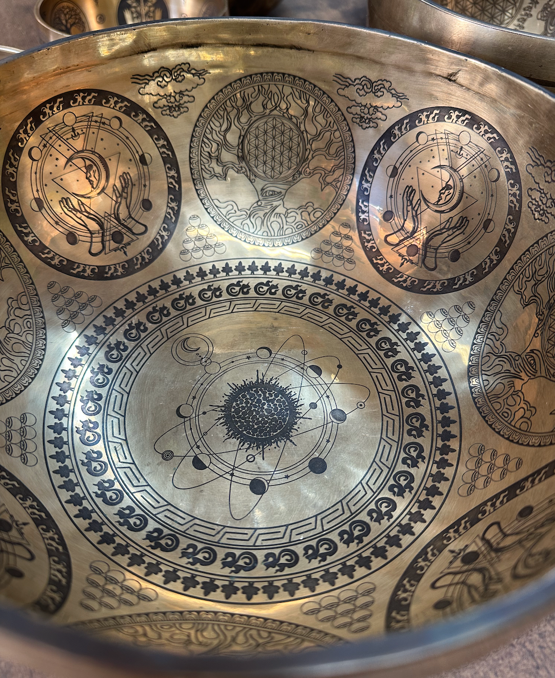 9" Tibetan Singing Bowl – Sacred Mantra Design