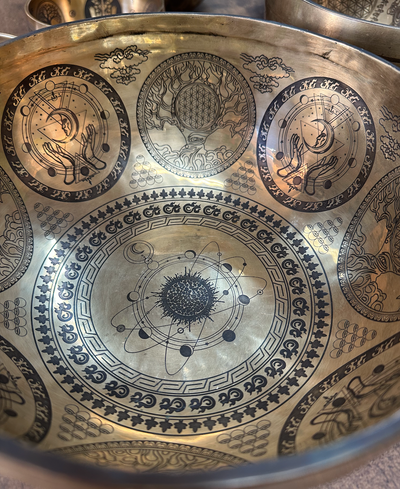 9" Tibetan Singing Bowl – Sacred Mantra Design