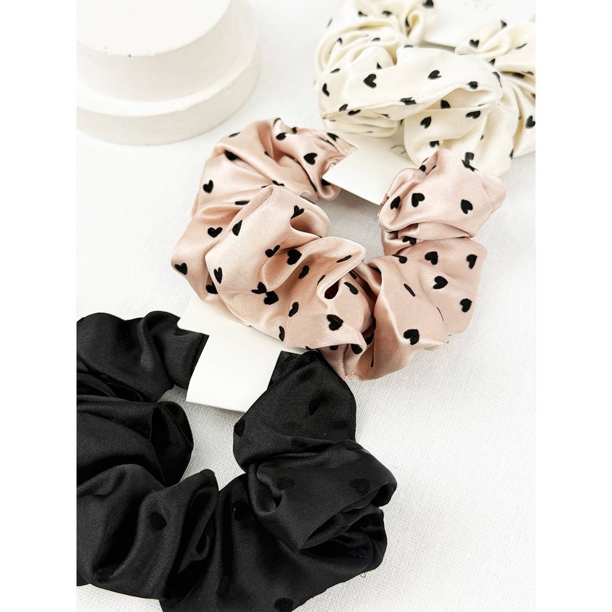 Heart Flocking Soft Tone Satin Scrunchies: MIX COLOR