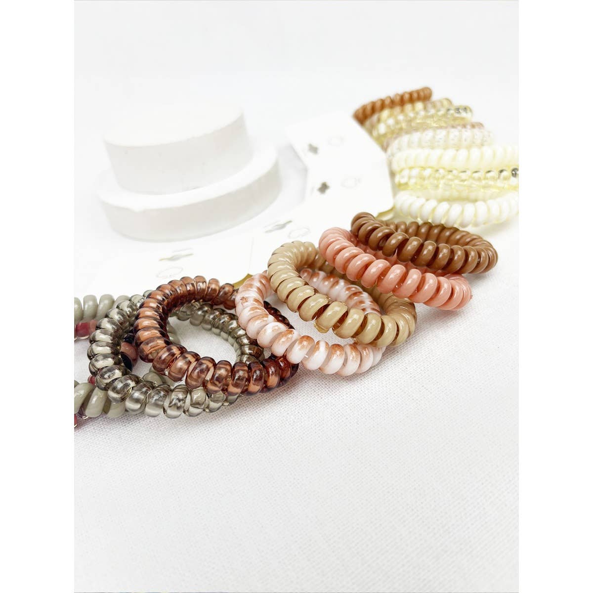 Cream and Multi Design Spiral Hair Ties: MIX COLOR