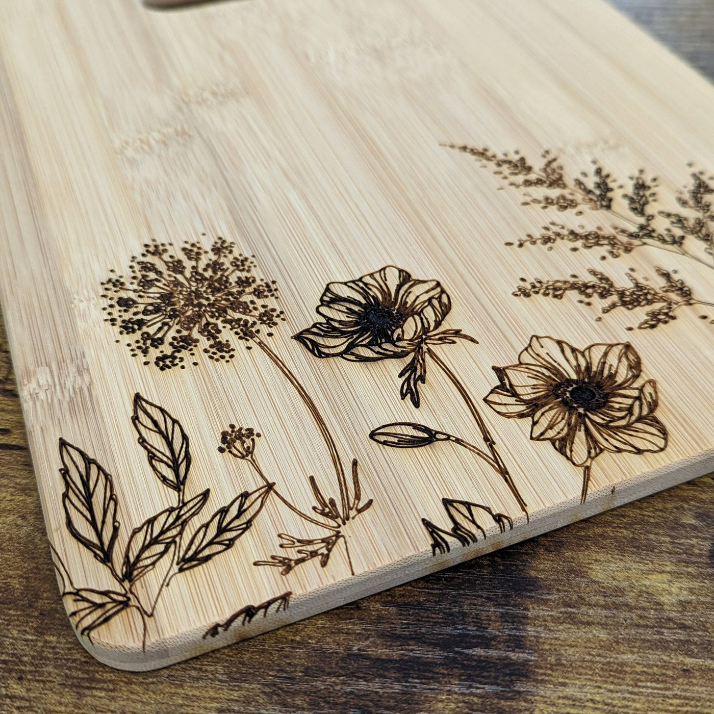 Wild Flower - Engraved Bamboo Cutting Board