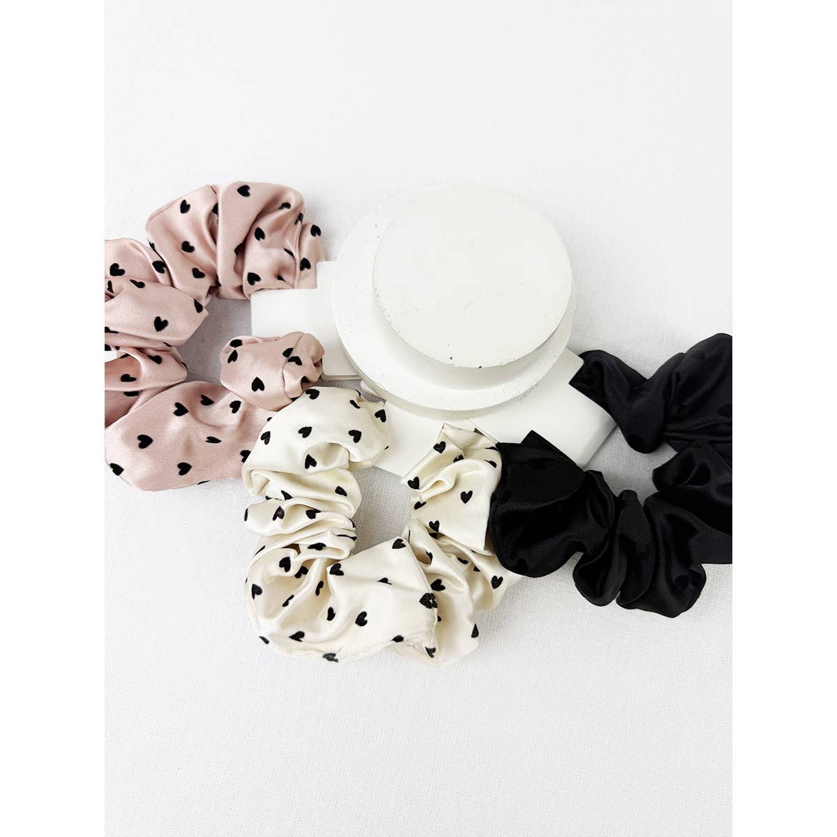 Heart Flocking Soft Tone Satin Scrunchies: MIX COLOR