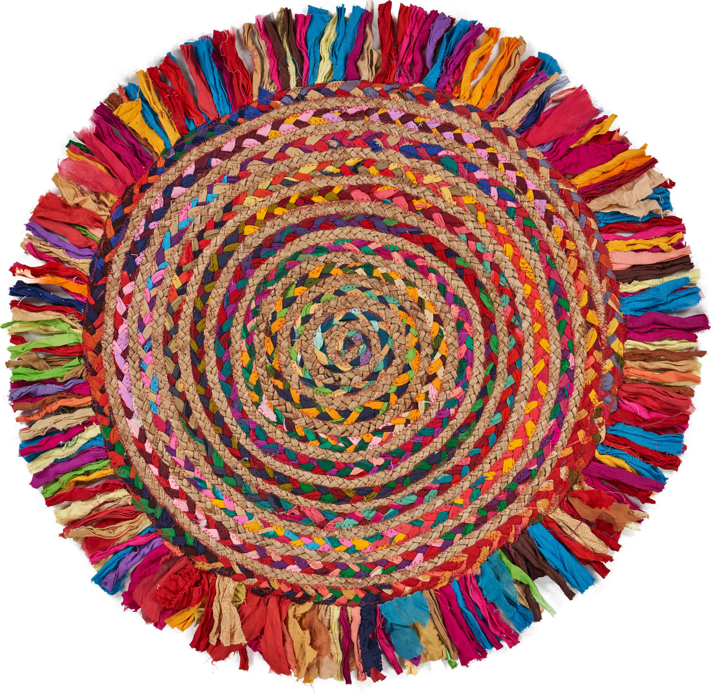 Multicolored Chindi and Natural Jute Rug 3' 6" Round