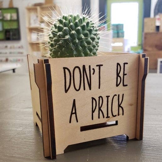 Don't be a Prick Wooden Planter Box: Cherry / Small (fits 2.5" nursery pot)