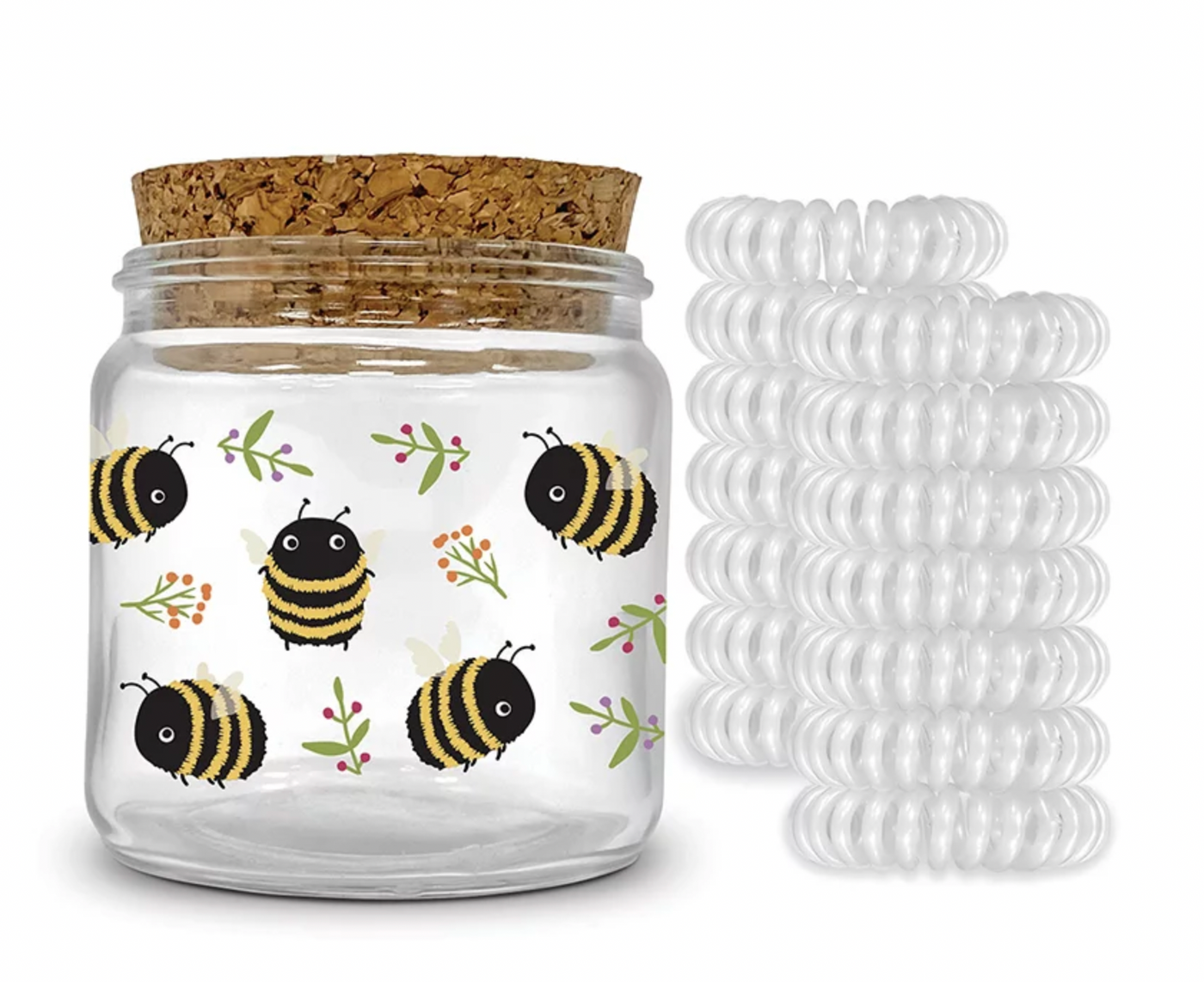 Spiral Hair Ties in Decorative Jars - Buzzy Bees