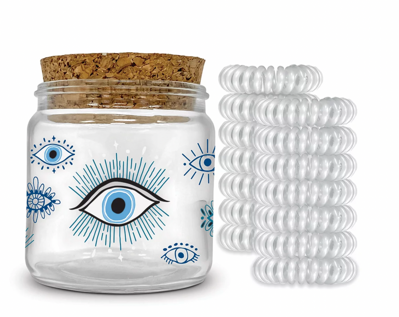 Spiral Hair Ties in Decorative Jars - Evil Eye