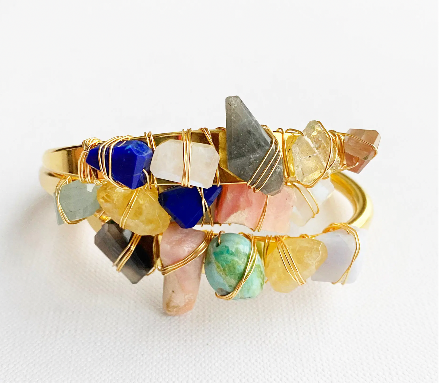 Crystal Alignment Cuff Bracelet - Assorted Stones