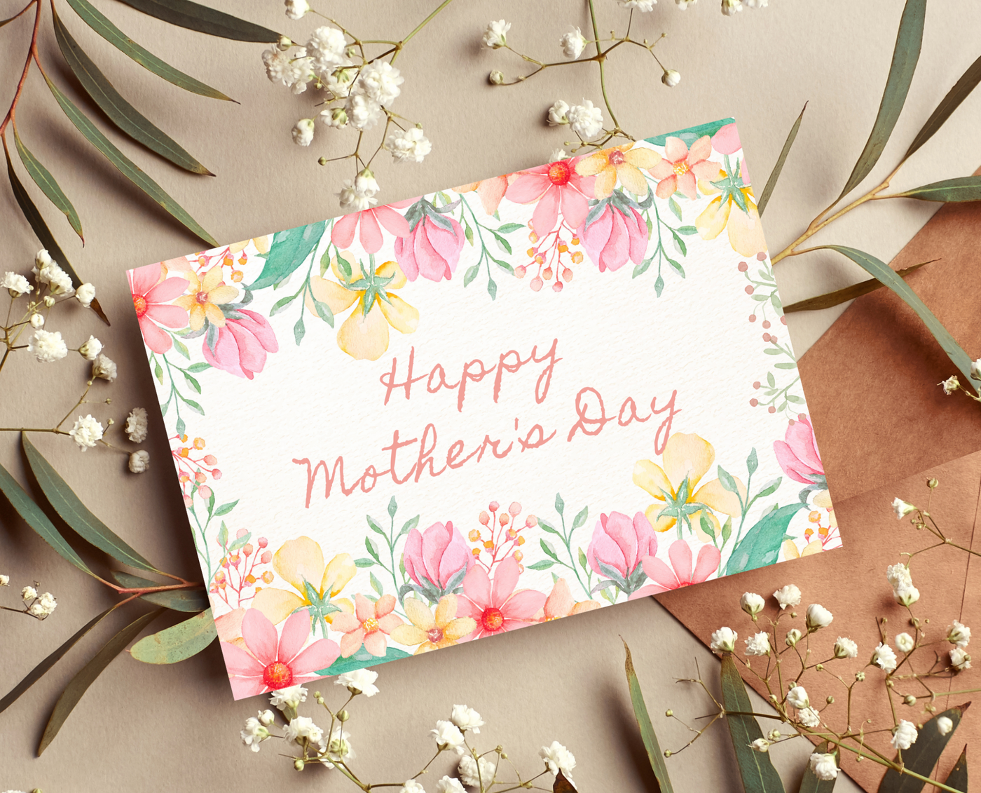 Greeting Card - Pink Floral Happy Mothers Day Card