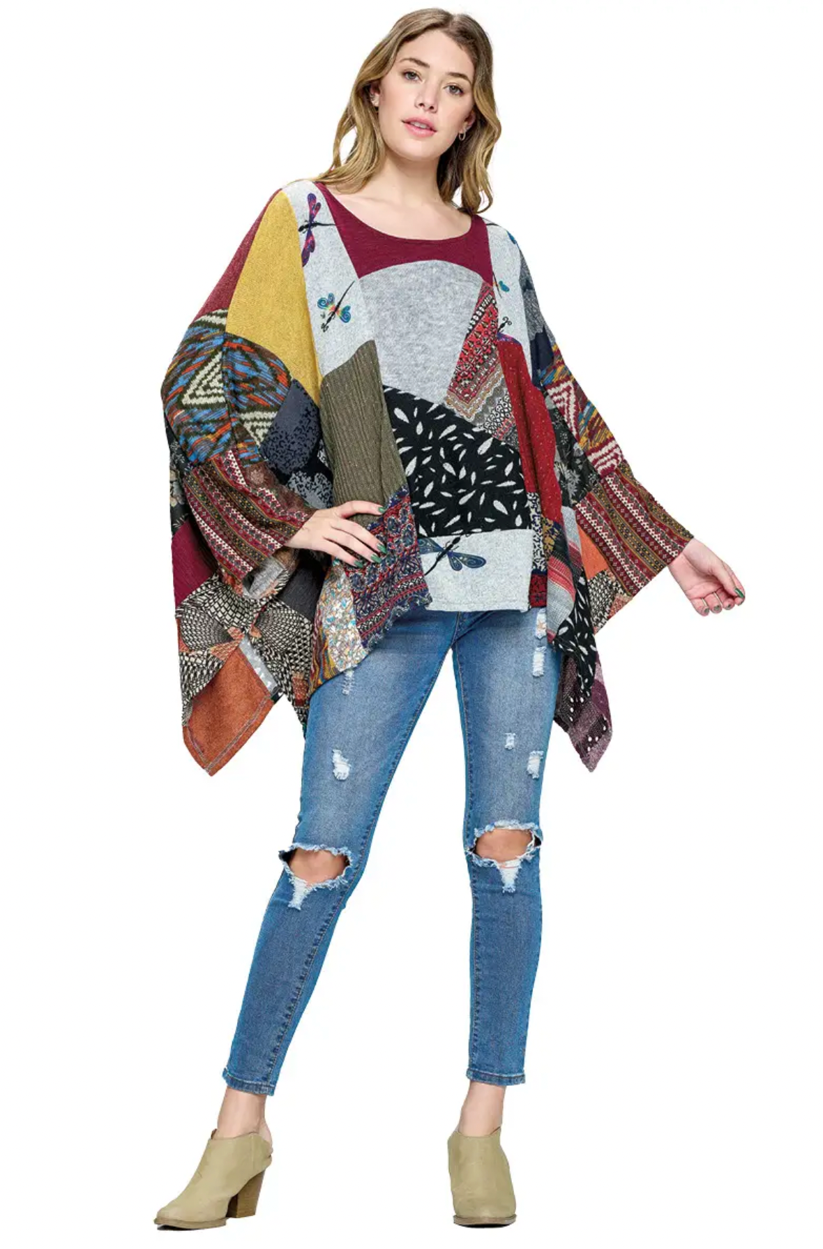 Poncho Sweater Multicolor Patchwork OS