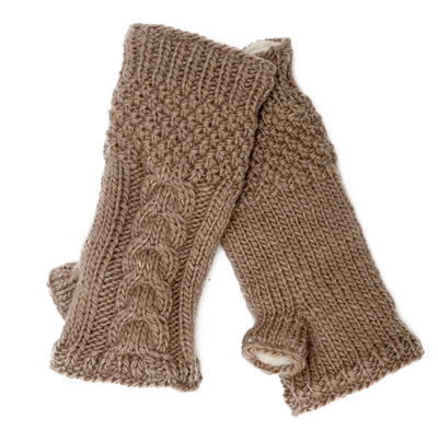 Merino Wool Cable Handwarmers - Taupe