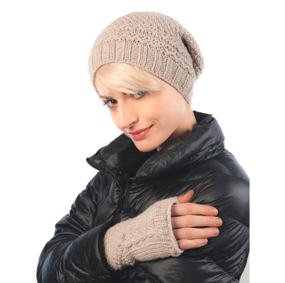 Merino Wool Cable Handwarmers - Taupe