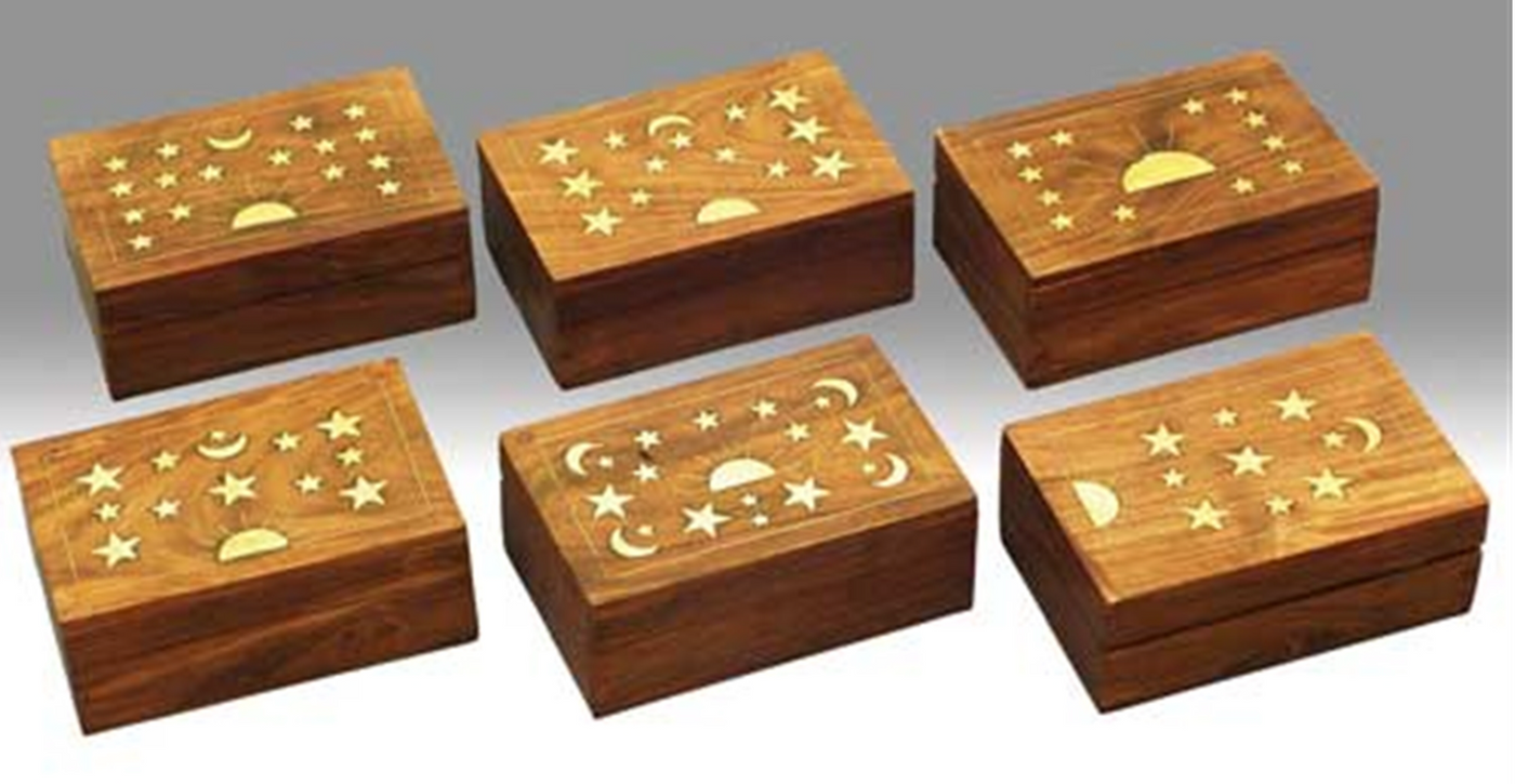 Hand Carved Sheesham Wood - Box Sun, Moon & Stars