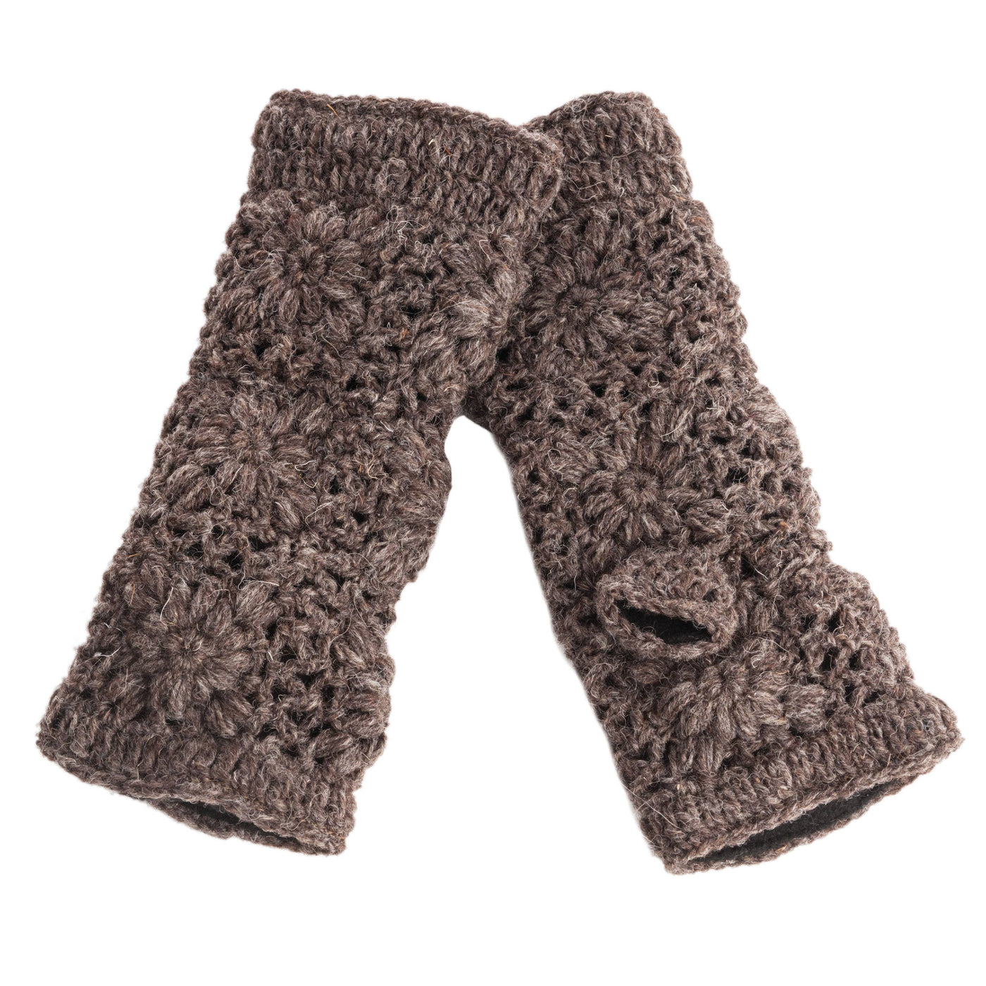 Merino Wool Flower Crochet Handwarmers: Tweed