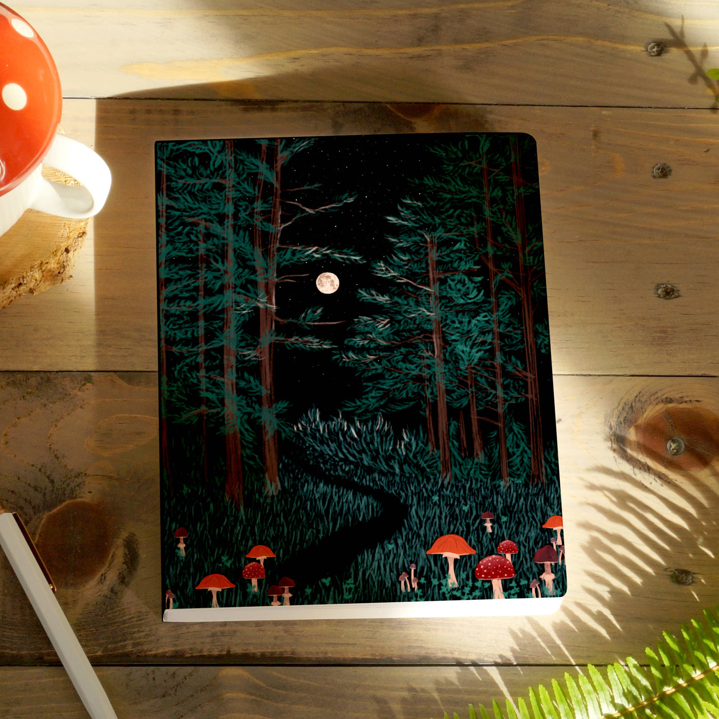 Moonrise Forest Mushroom Layflat Journal Notebook